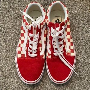 Red and white checkered vans